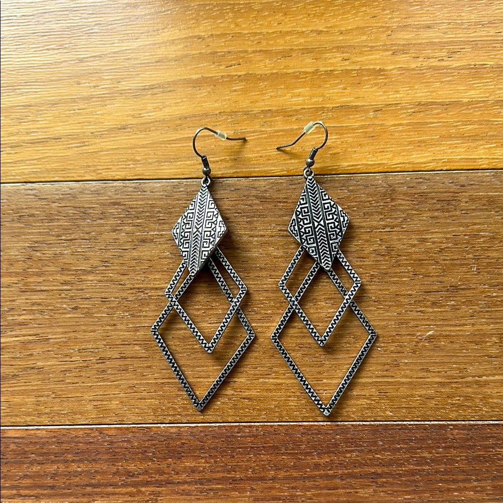 Silver Geometric Dangle Earrings